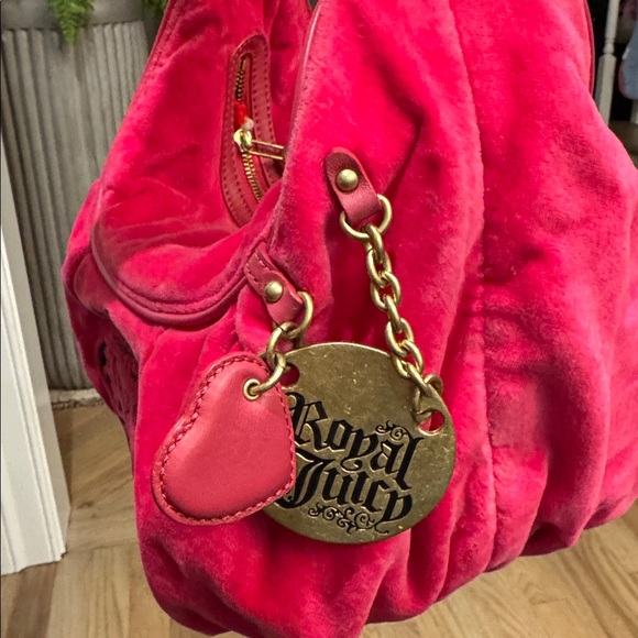 Y2K Juicy Couture Fuchsia hot pink Shoulder Bag Black embroidery handbag Rare - Picture 3 of 8